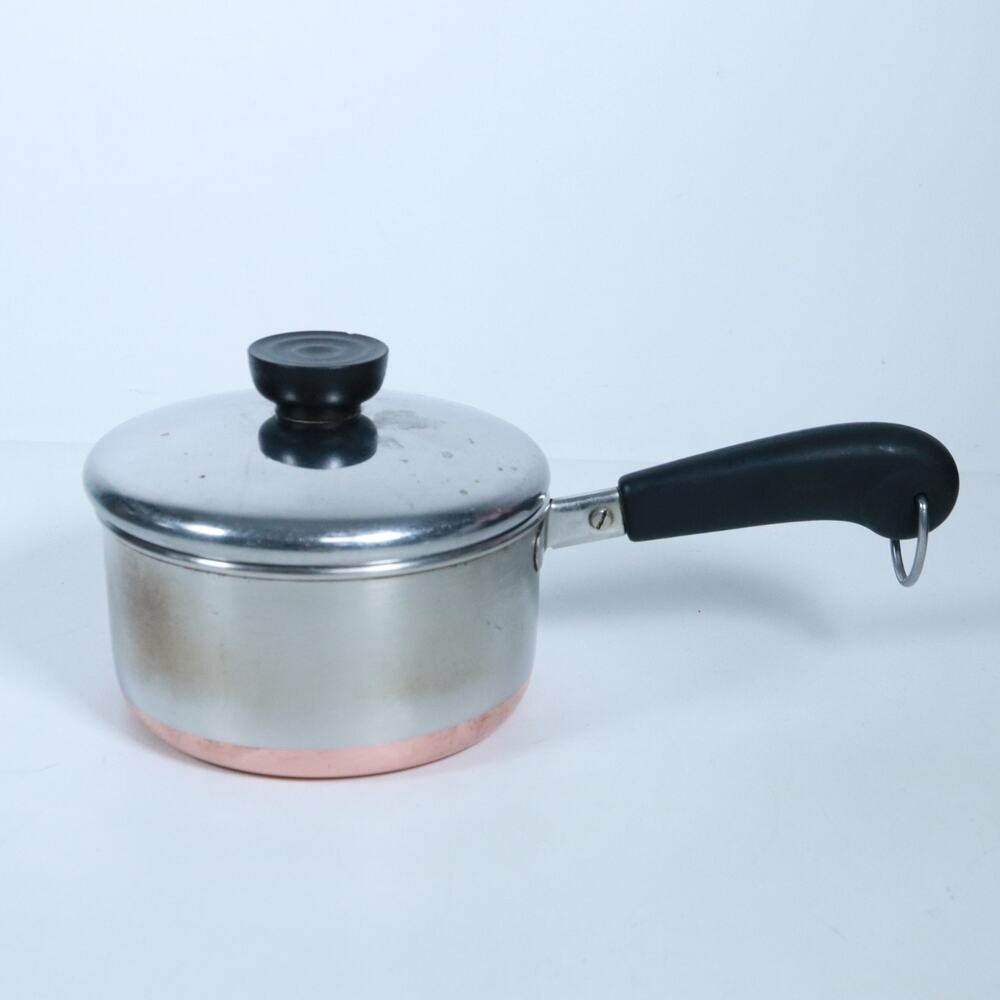 Vintage REVERE WARE 1 Qt Saucepan PRE-1968 Copper Bottom USA Double Ring W/ Lid